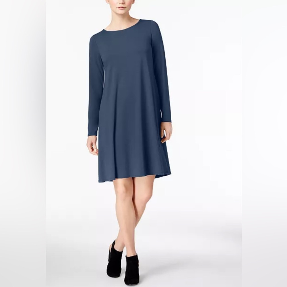 Eileen Fisher Stretch Jersey A-Line T-Shirt‎ Dress Blue Crew Neck Relaxed Fit M